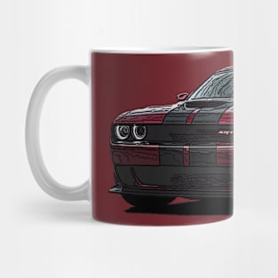 Inferno Blaze: RED Dodge Challenger Fiery Full Body Highly Posterize Car Design Mug